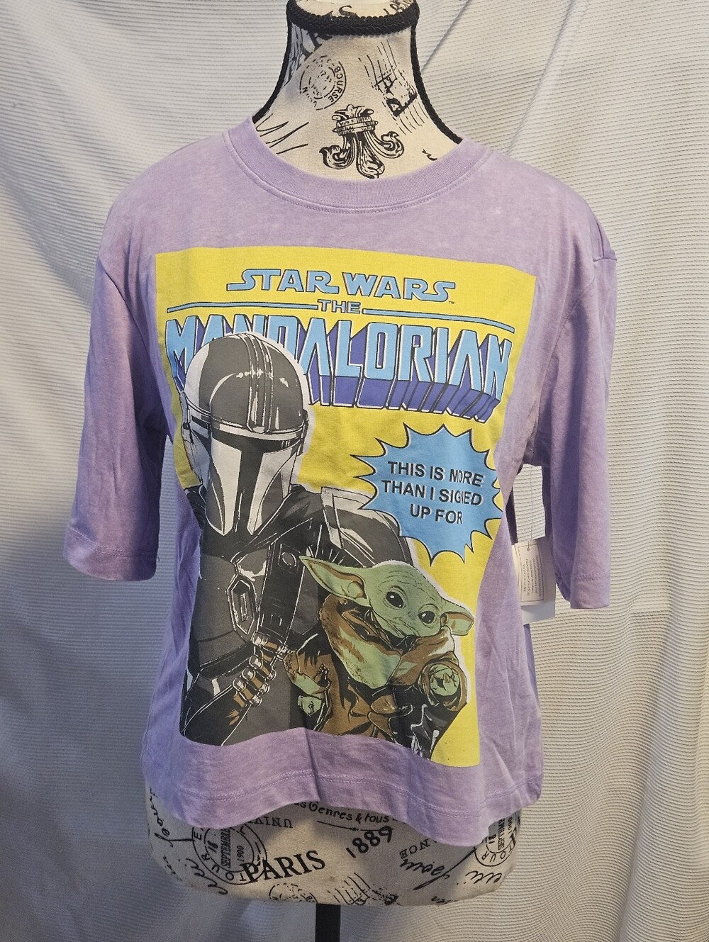 NWT Star Wars The Mandalorian Grogu T-Shirt Womens XS Purple Graphic Tee